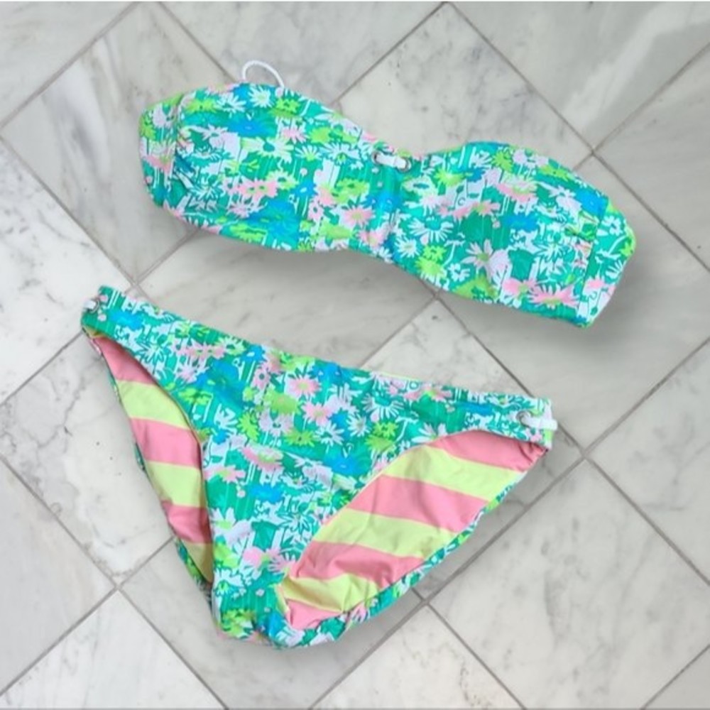 Sperry Topsider Reversible Floral Bikini Swimsuit Set Blue Small